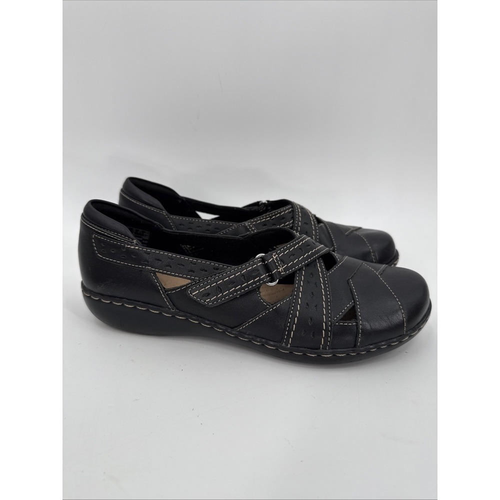 Clarks Womens Black Criss Cross Strappy Leather Shoes Size 10 Boho Comfort - Picture 3 of 8